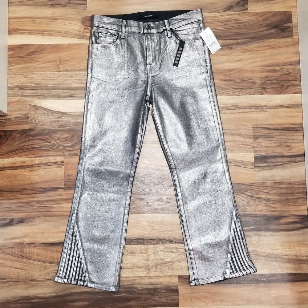 NWT J Brand Selena Coated Metallic Kick Flare Jean